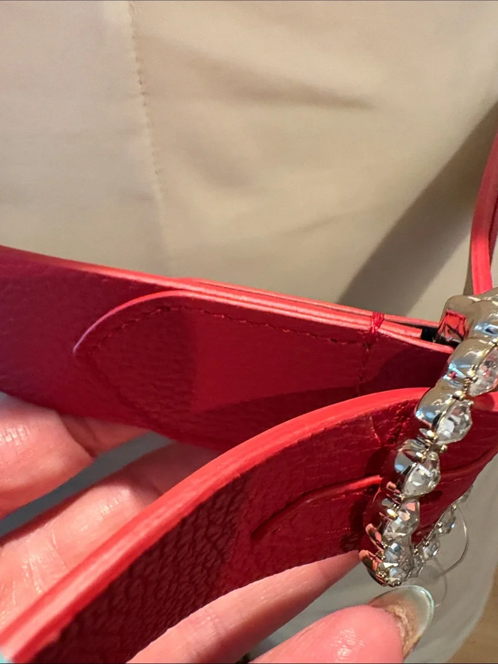 Talbots Red Belt with Rhinestone Circle Buckle